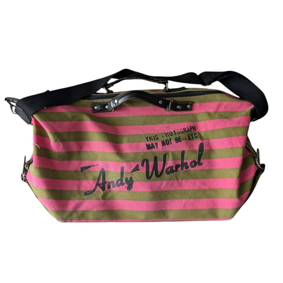 Andy Warhol x Loop Campbell Soup Pink Striped Large Duffel Bag Travel Pop Art - Picture 2 of 16